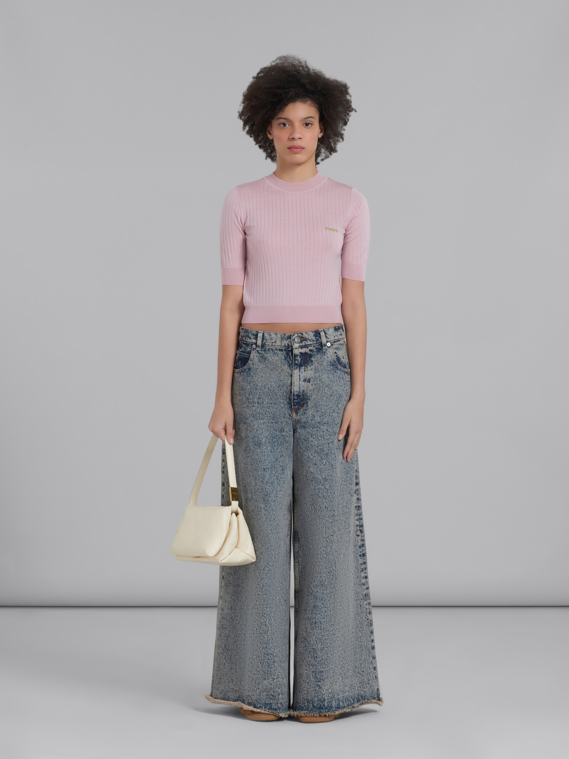 Marni Small Prisma Leather Shoulder Bag In Neutral