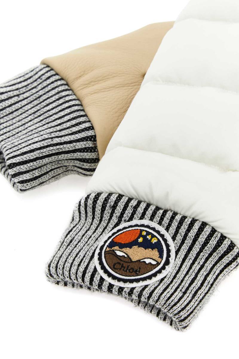 Chloé Chloe Two Tone Nylon And Leather Gloves In White