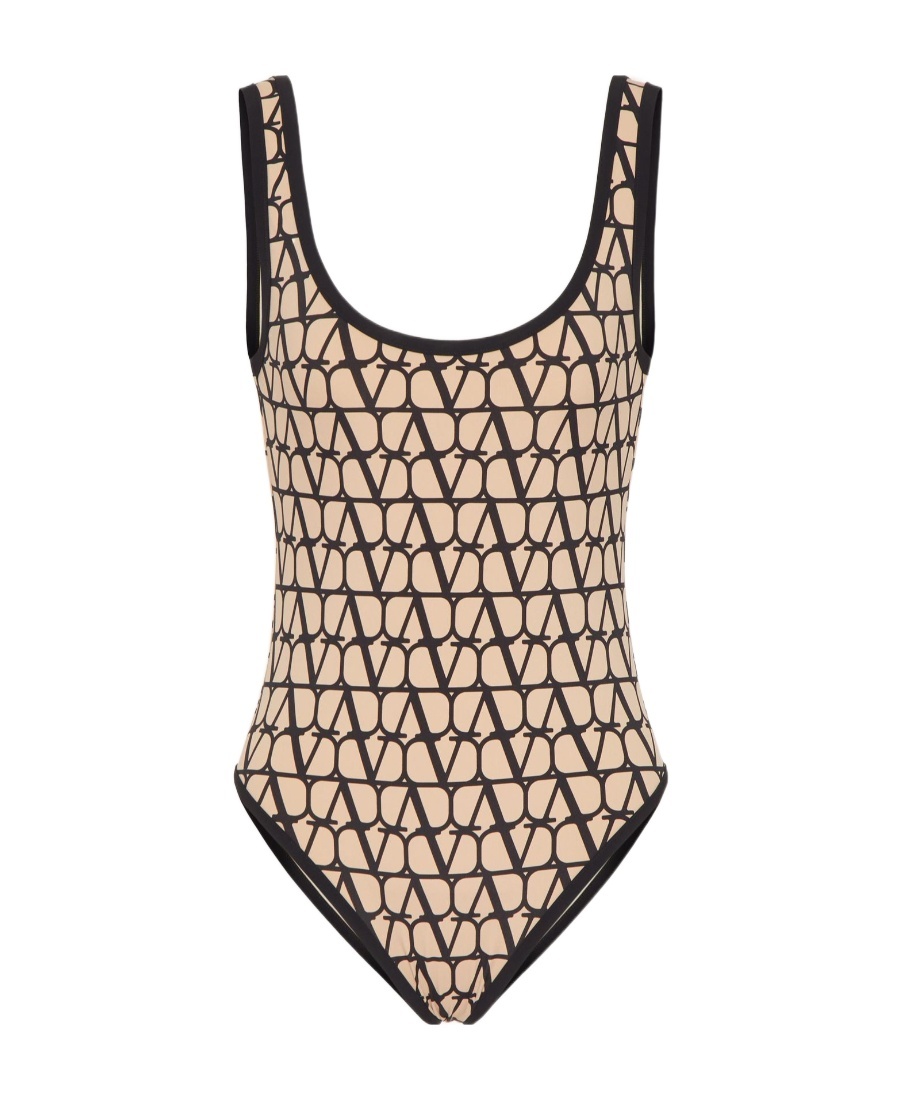 Valentino Iconographe Lycra Scoop Neck One-piece Swimsuit In Nude
