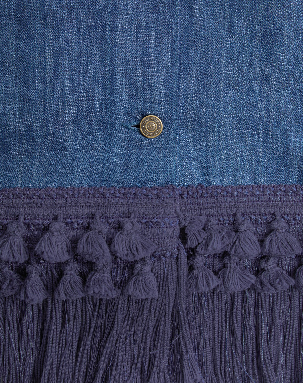 Valentino Tasseled Fringed Denim Midi Skirt In Blue