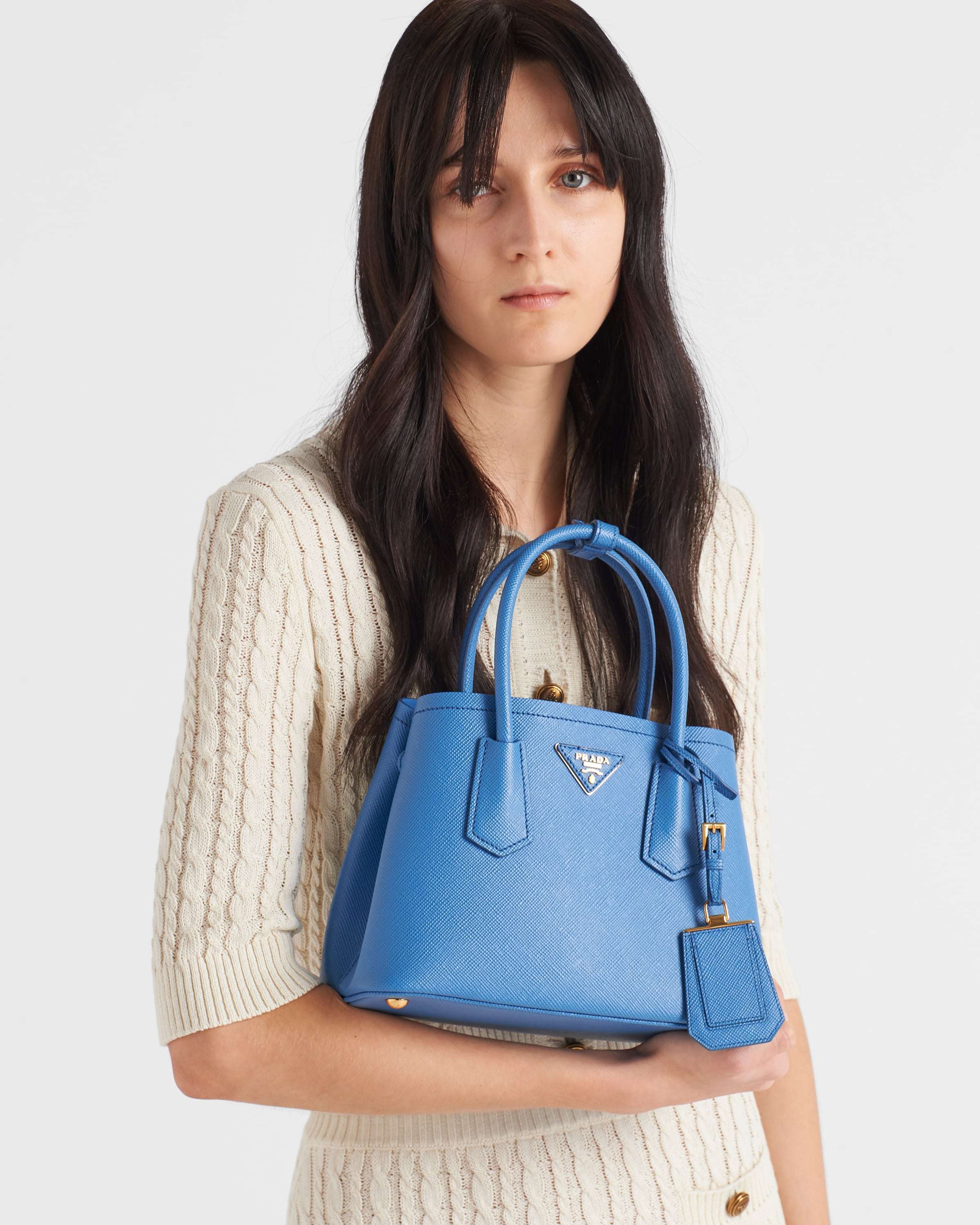 Prada Leather Logo-patch Shoulder Bag In Blue