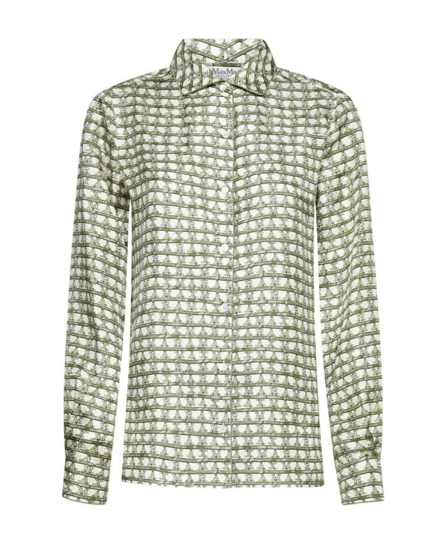 Max Mara Graphic Printed Long-sleeved Shirt In White