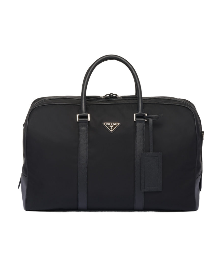 Prada Triangle-logo Zipped Tote Bag In Black