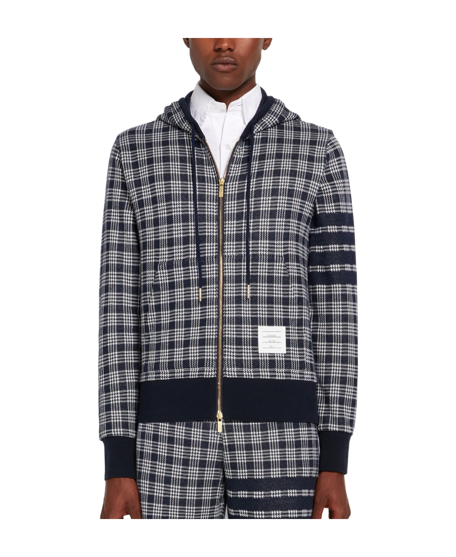 Thom Browne 4-bar Stripe Jacquard-check Cotton Hoodie In Black