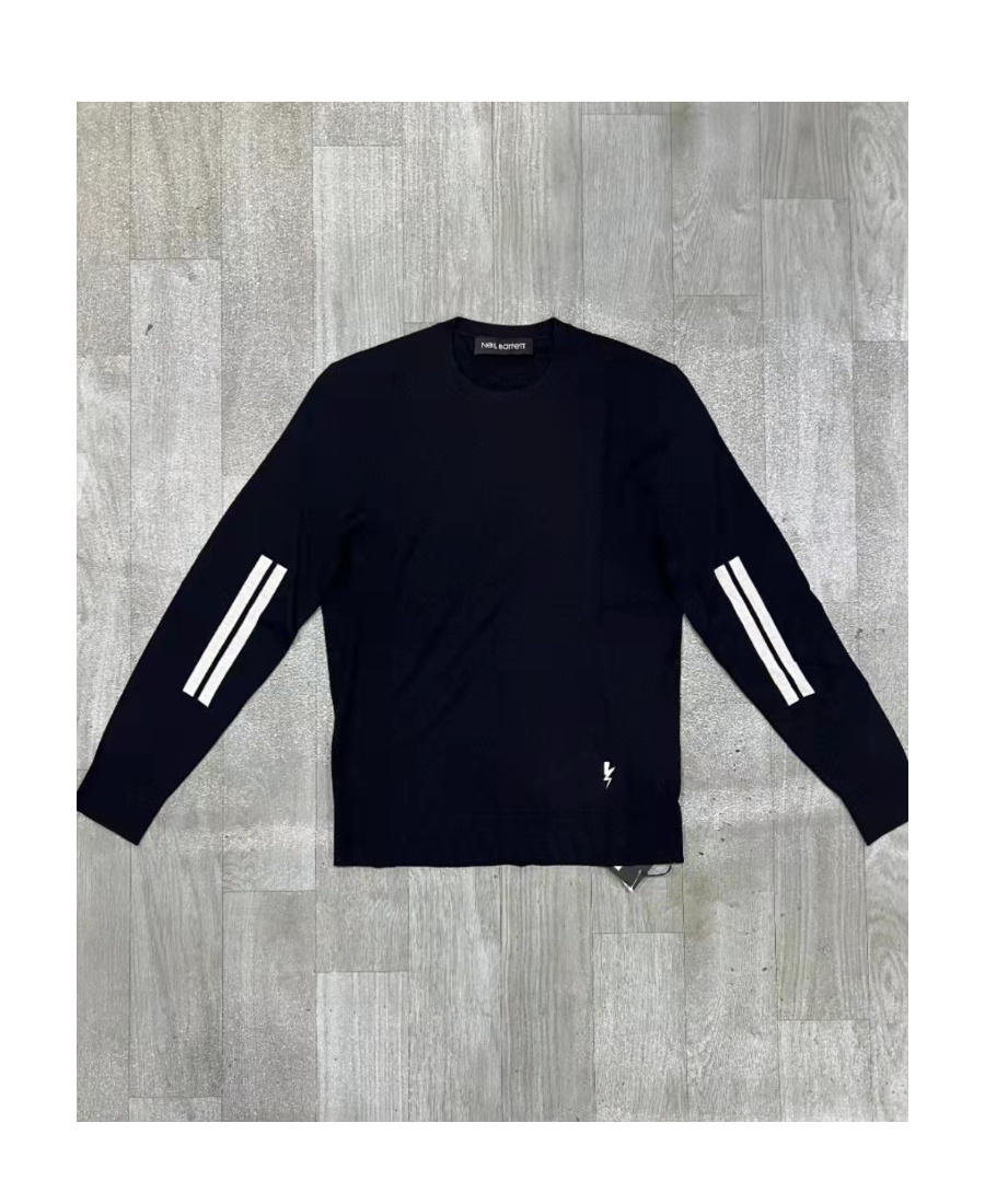Neil Barrett Crew Neck Thunderbolt Wool Sweater In Black