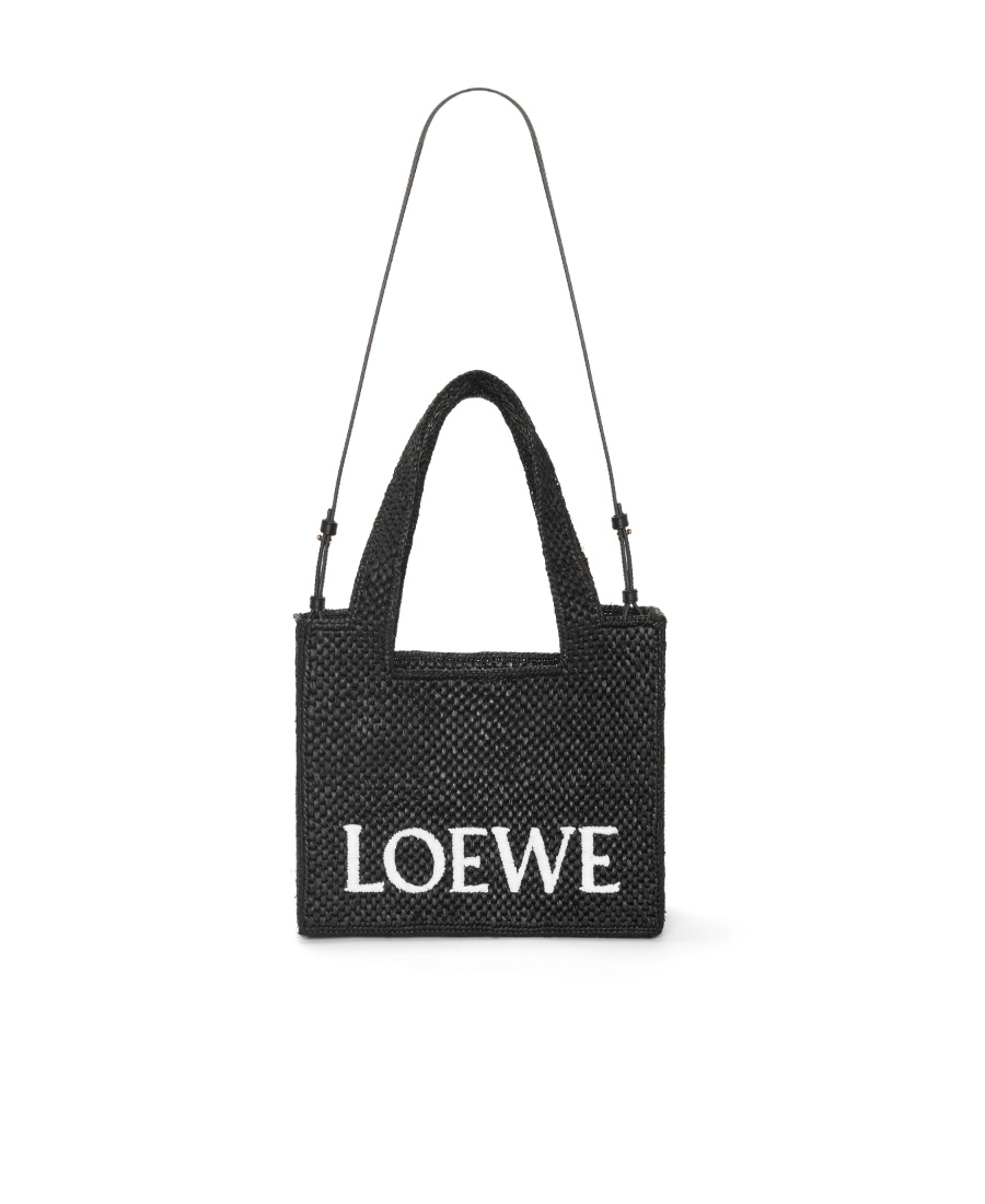 Loewe Logo Medium Tote Bag In Raffia In Black