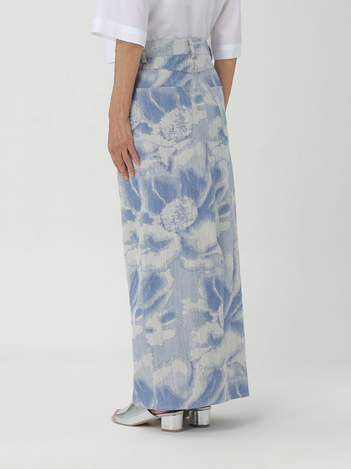 Shop Msgm Pattern-jacquard Denim Maxi Skirt In Gray