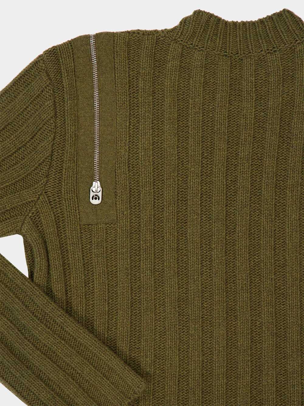 Off-white Beech Brown White Ribbed Wool Jumper With Side Zips In Green
