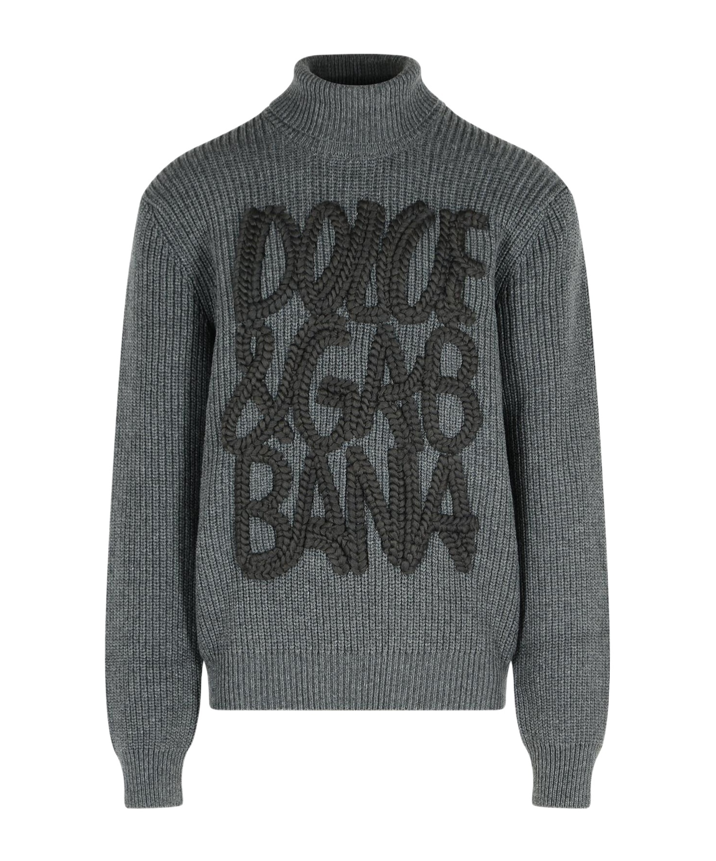Dolce & Gabbana Ribbed Texture Wool Turtleneck Sweater In Gray