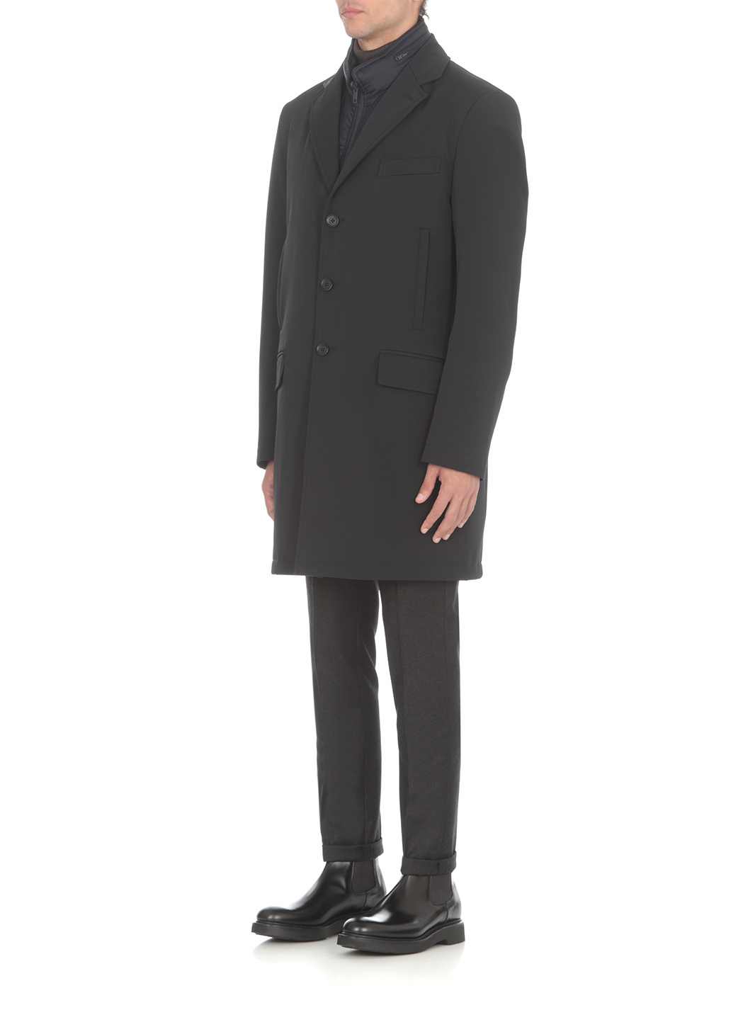 Fay Double-breasted Stand-up Collar Padded Coat In Black