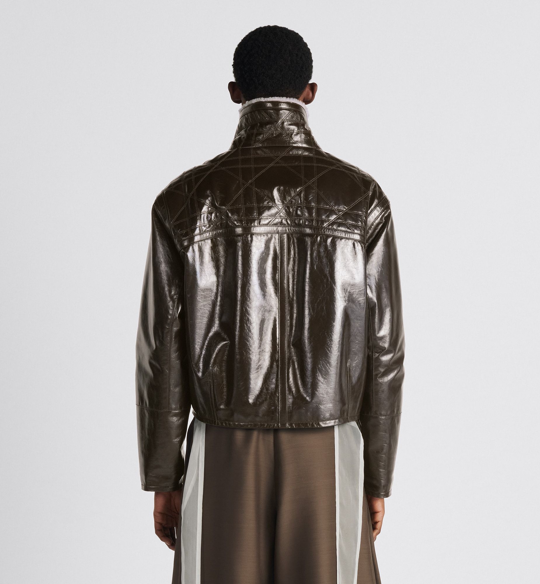 Dior Long-sleeved Leather Jacket With Wool Collar In Brown