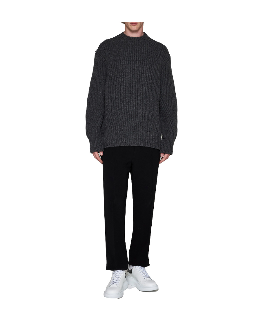 Alexander Mcqueen Jacquard-trimmed Wool Sweater In Black