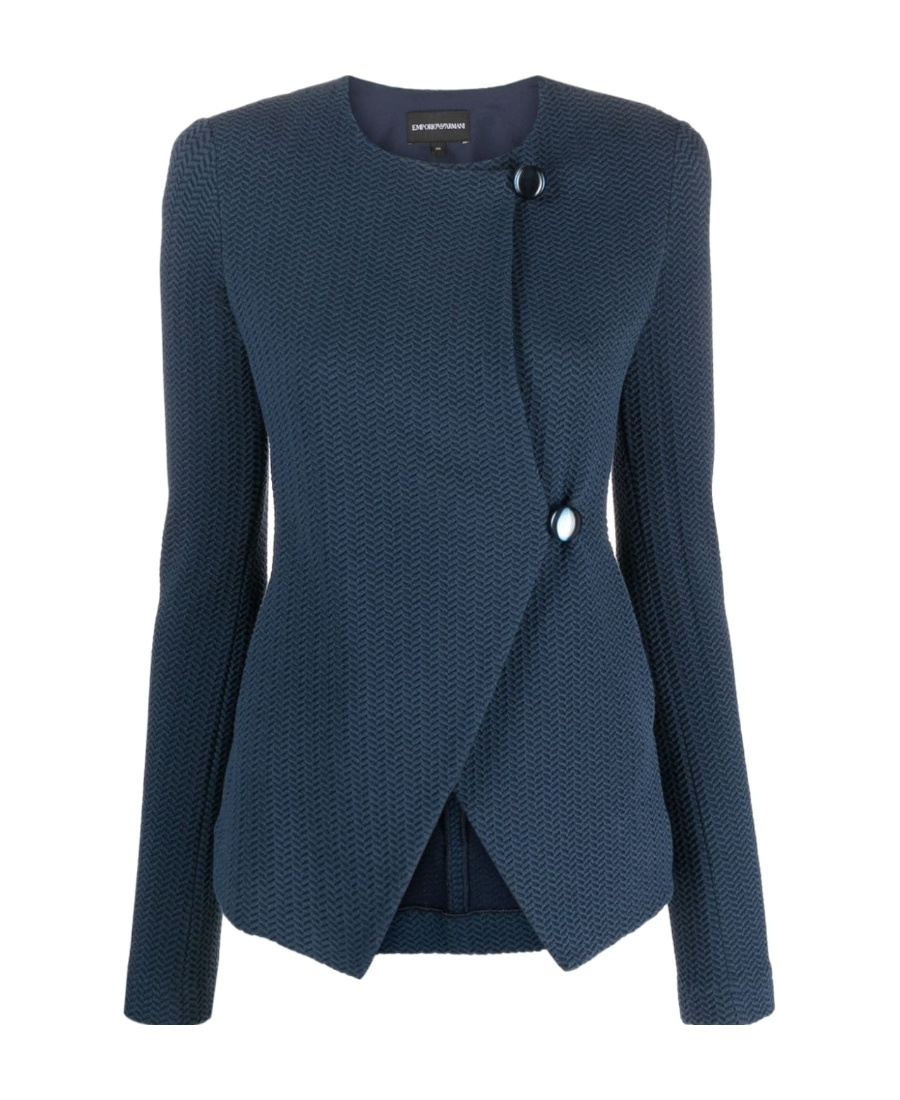 Emporio Armani Chevron-pattern Button-fastening Blazer In Blue