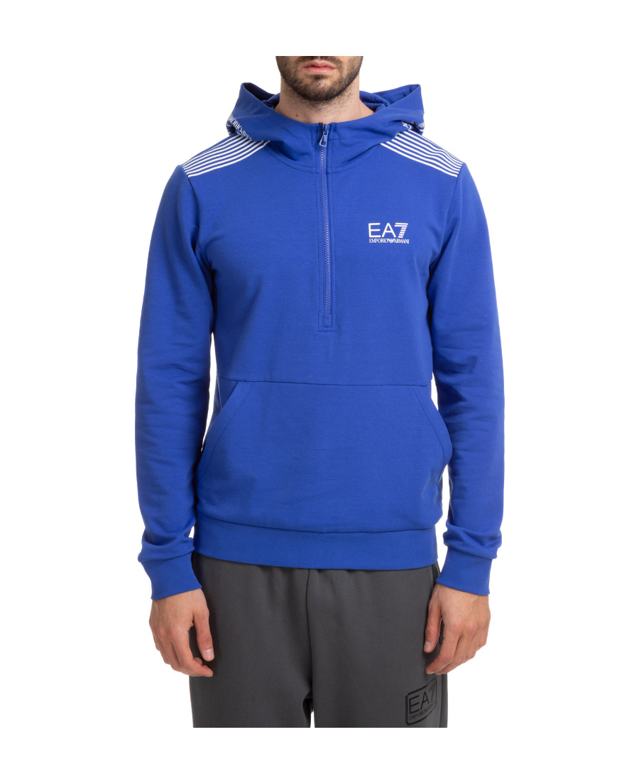 Ea7 Logo Semi-zipper Sweater In Blue