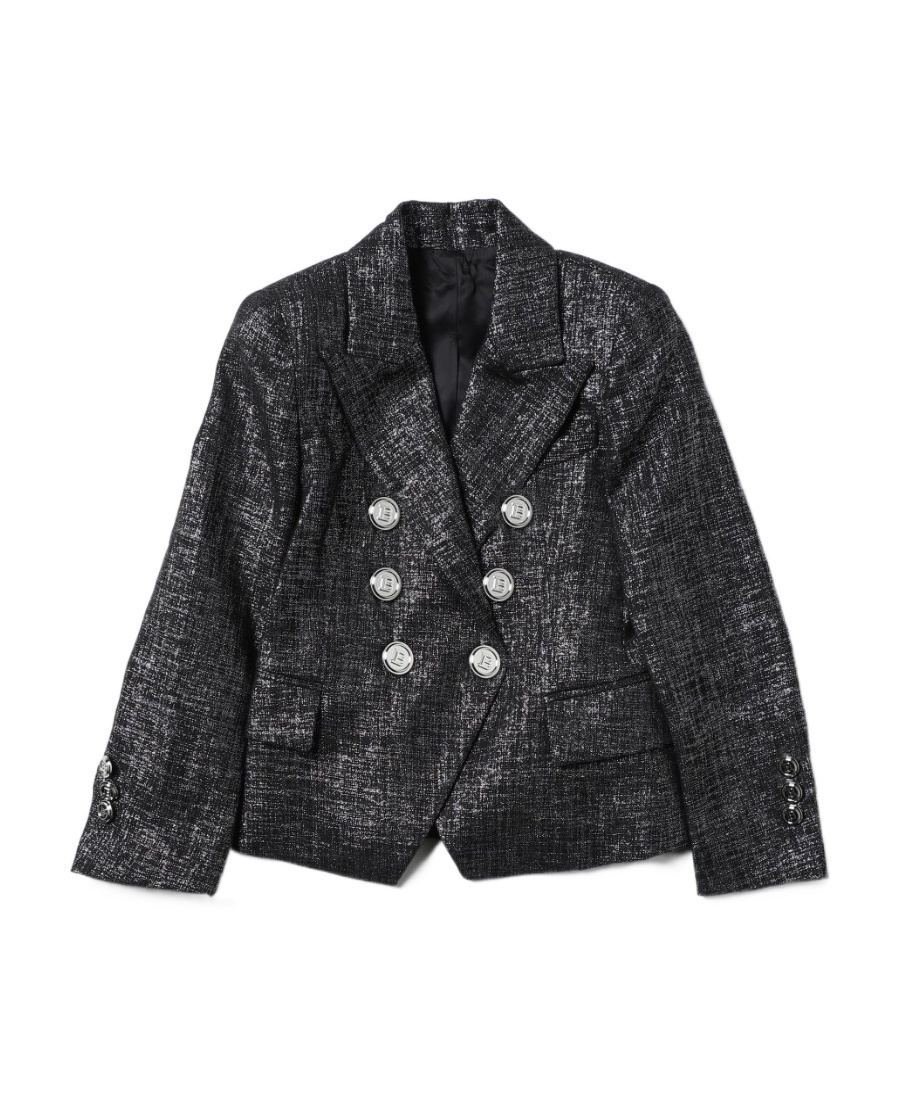 Balmain Double-breasted Metallic Blazer In Black