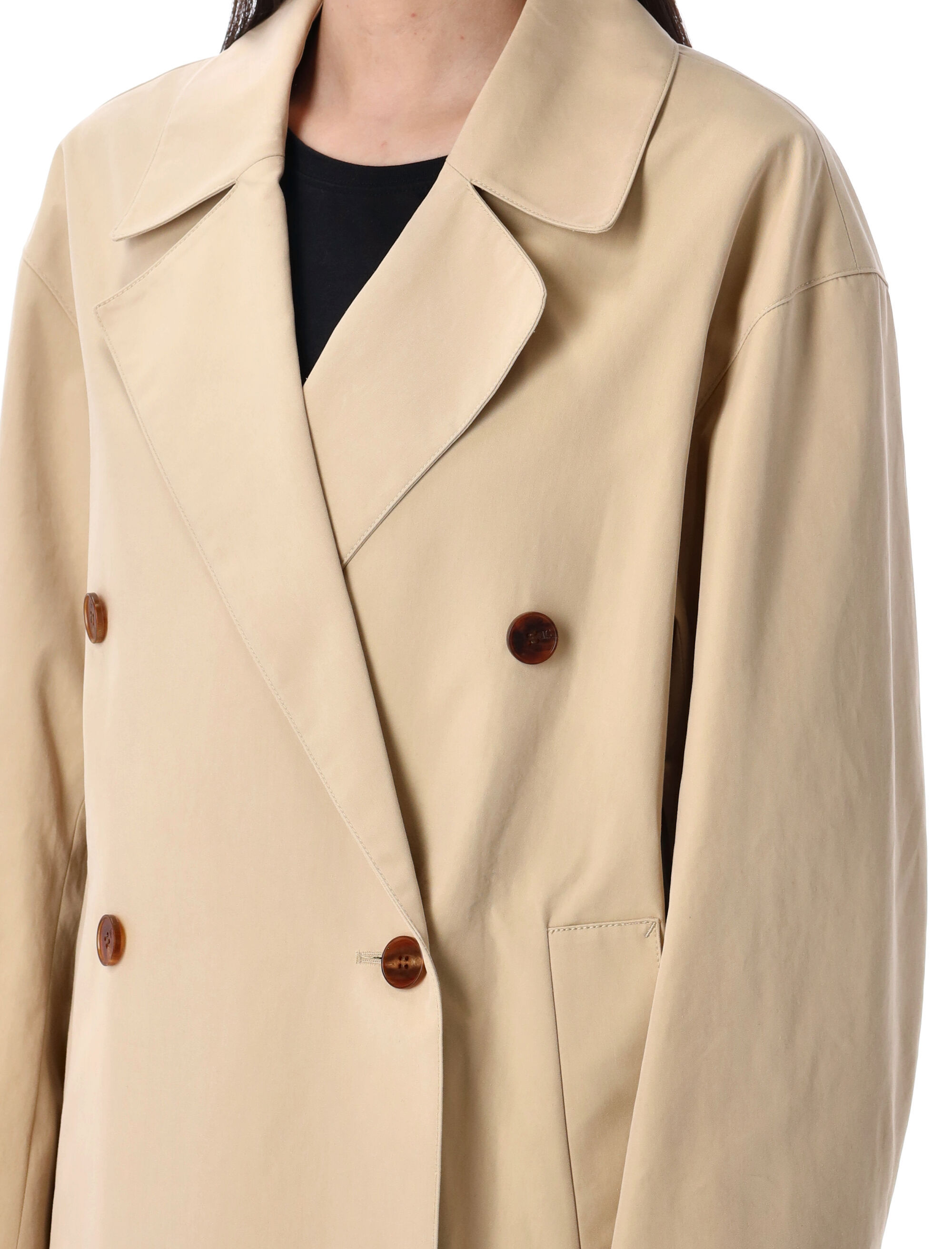 Low Classic Beige Double-breasted Trench Coat With Notched Lapels In Beige