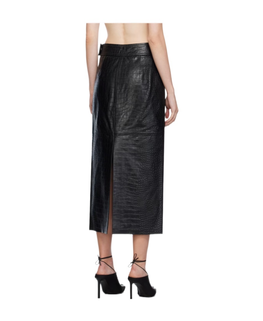 Helmut Lang Black Embossed Leather Midi Skirt In Black