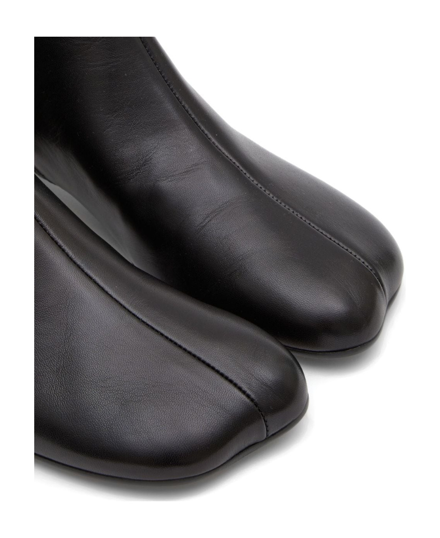 Shop Mm6 Maison Margiela Logo-embroidered Leather Ankle Boots In Black