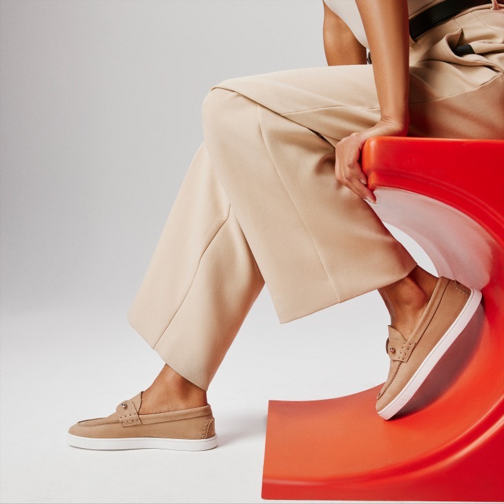 Christian Louboutin Chambeliboat Suede Loafers In Nude