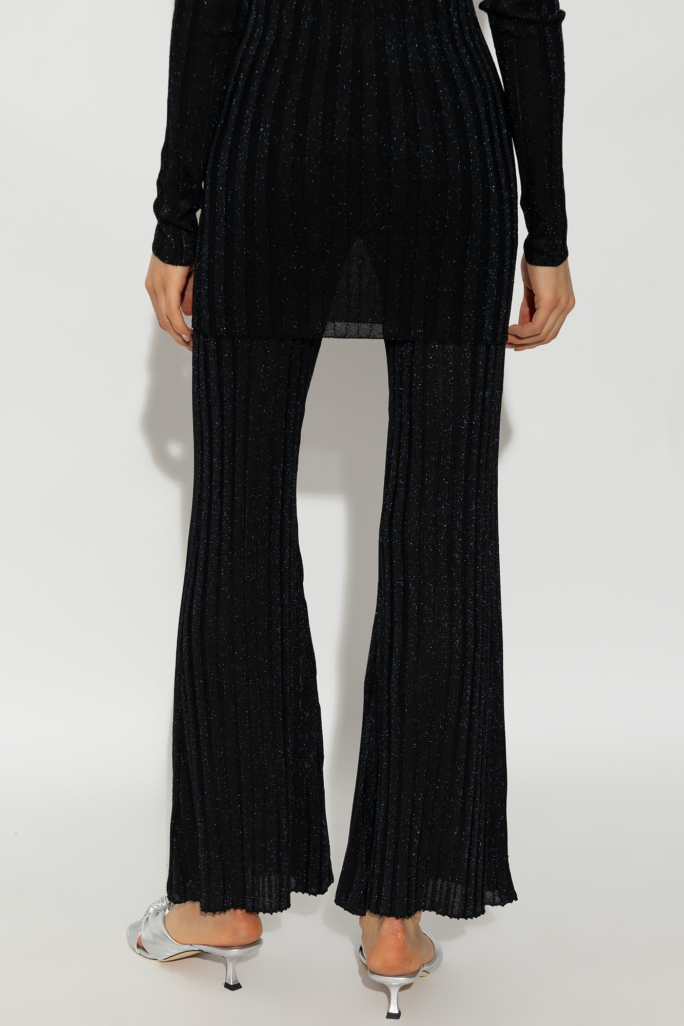 Stella Mccartney Lurex Ribbed-knit Straight-leg Trousers In Black