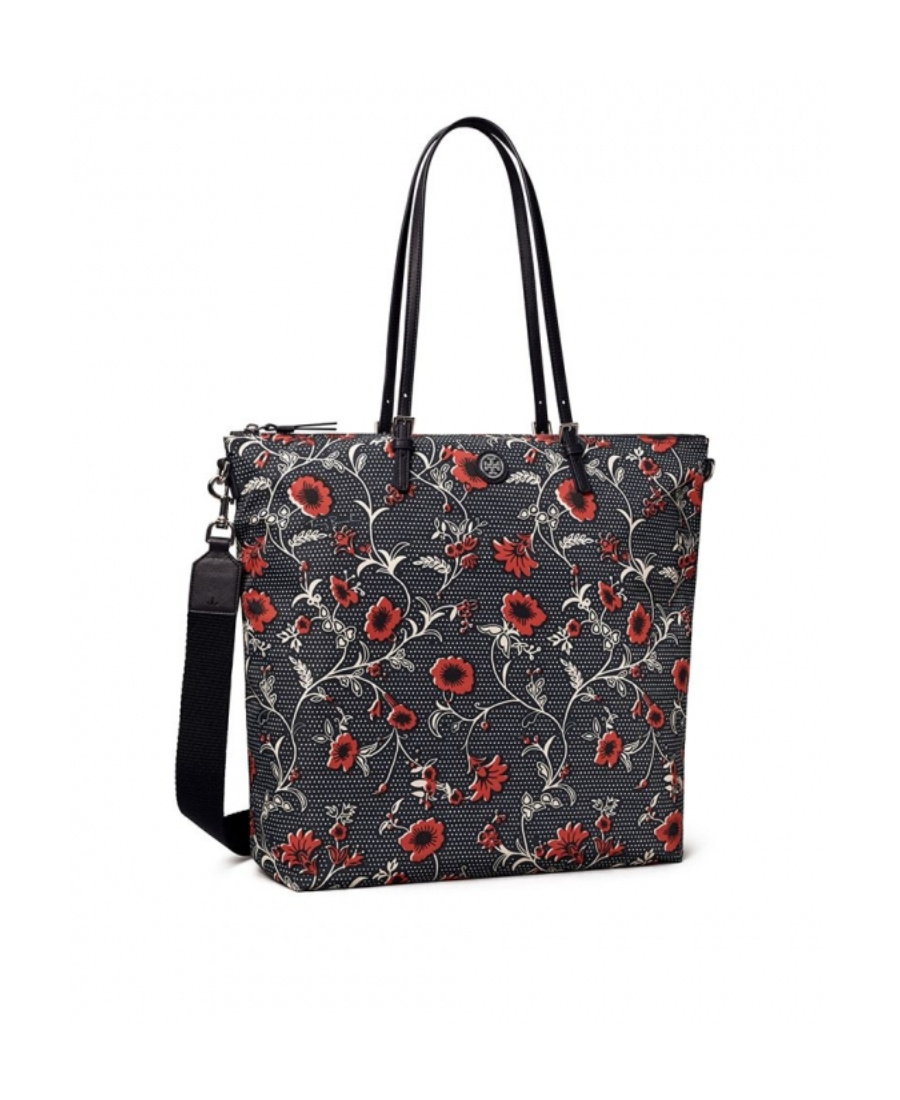 Tory Burch Printed Nylon Tote Bag In Black