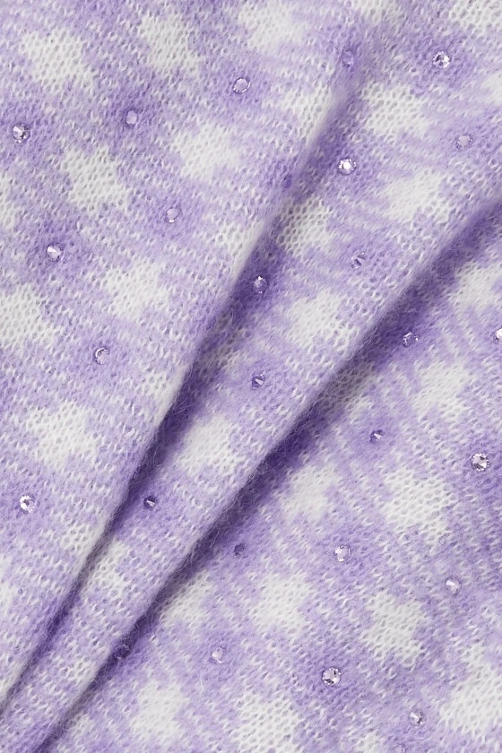 Alessandra Rich Check-pattern Rhinestone-embellished Knitted Top In Purple