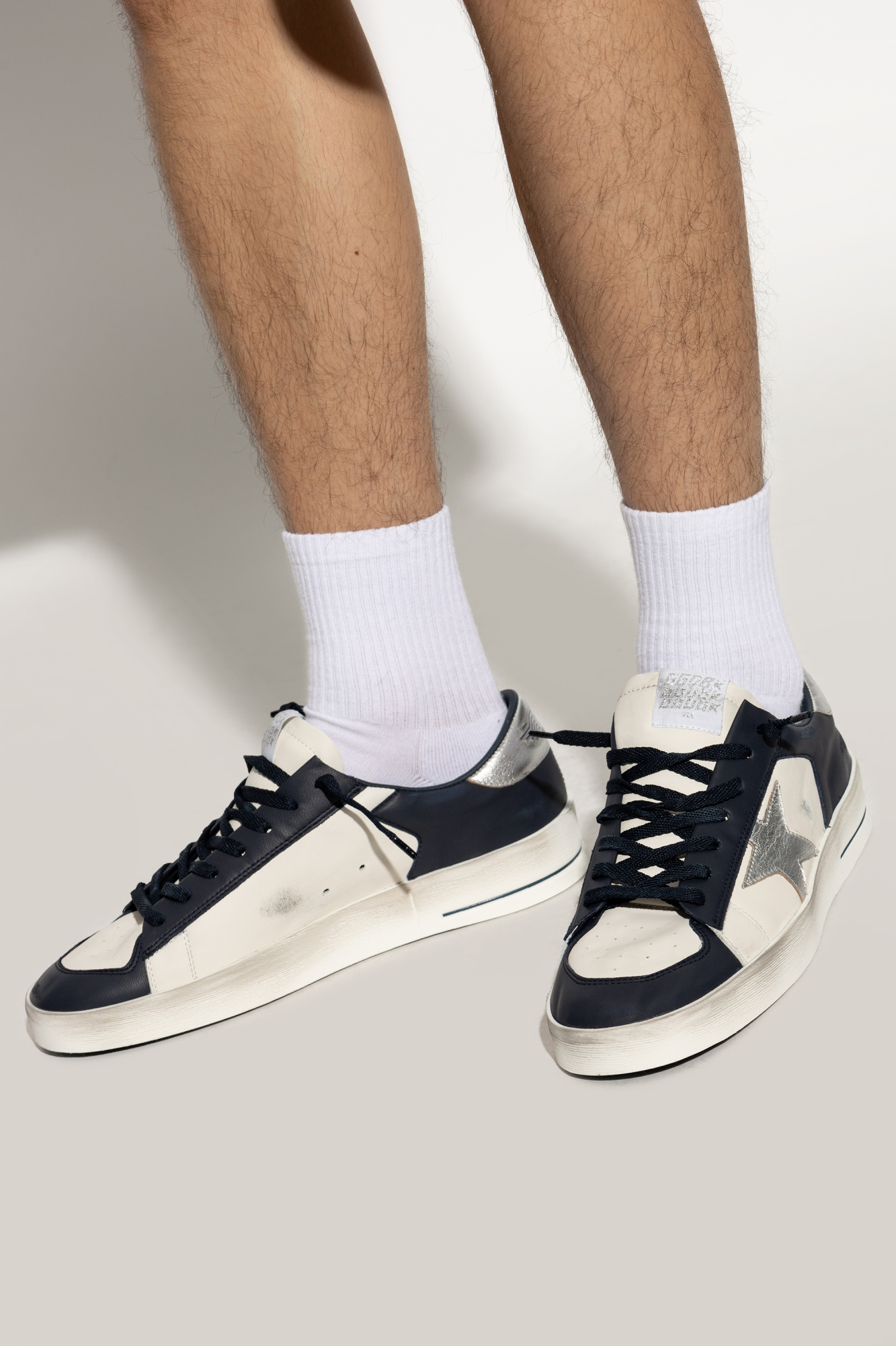 Golden Goose 'stardan' White Sneakers With Star Patch On The Side And Laminated Heel With Logo In Black
