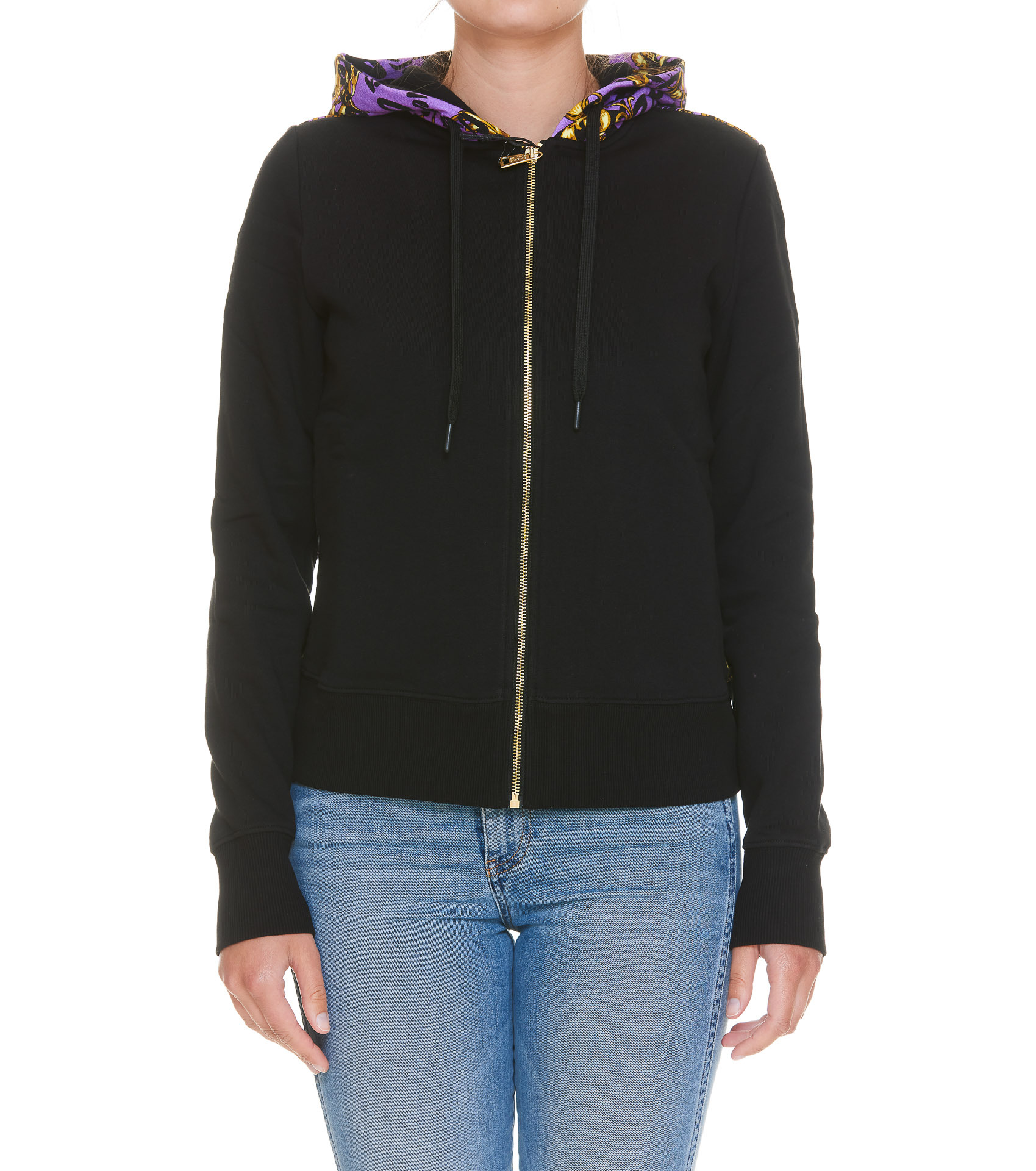 Versace Jeans Logo-print Zip-fastening Hoodie In Black