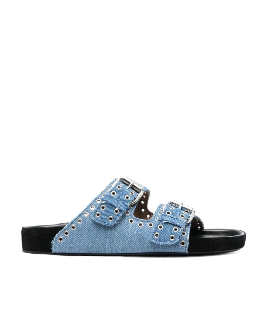 Isabel Marant Eyelet-detail Buckled Denim Slides In Blue