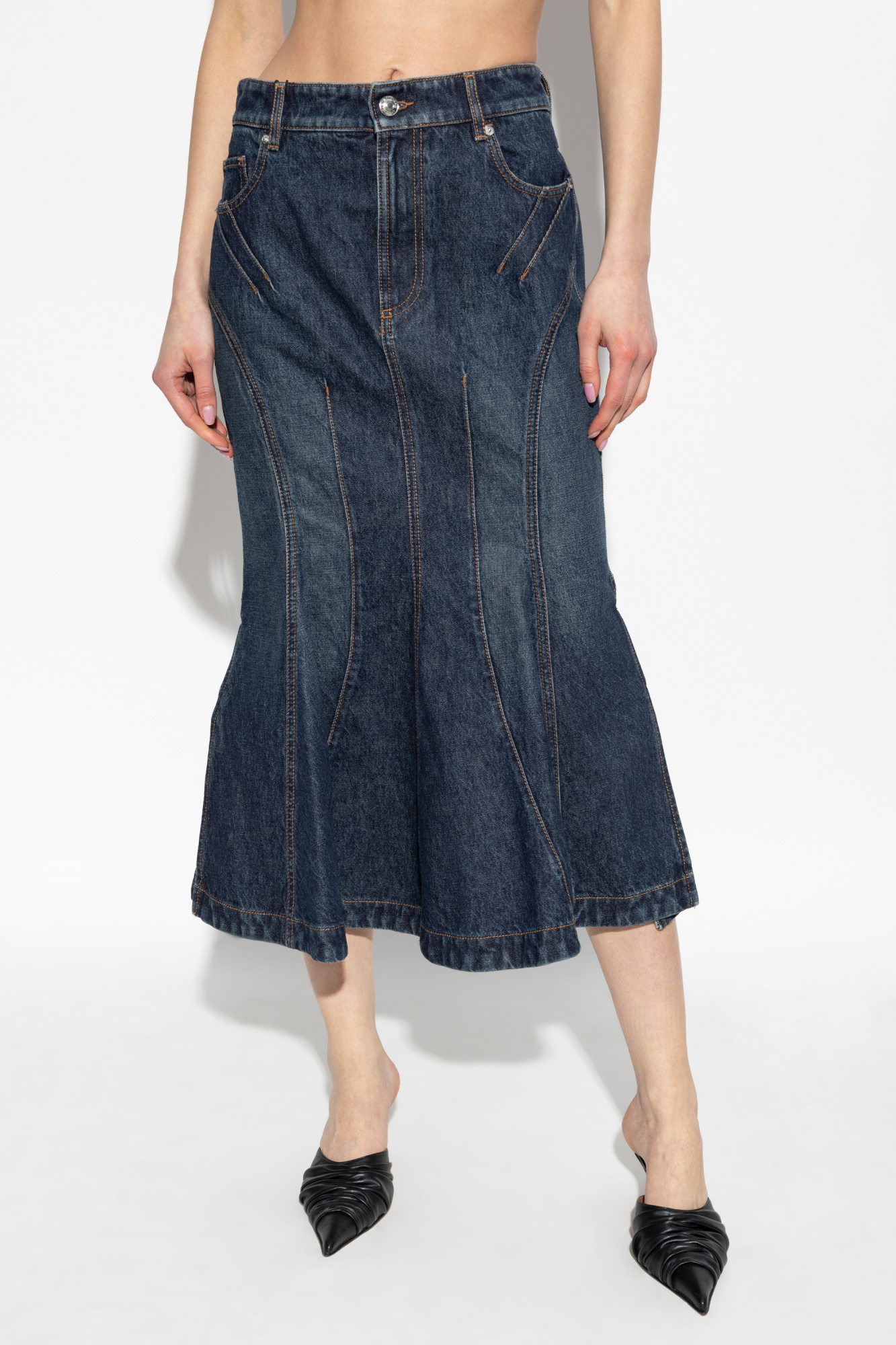Shop Sportmax Denim Mermaid Skirt In Black
