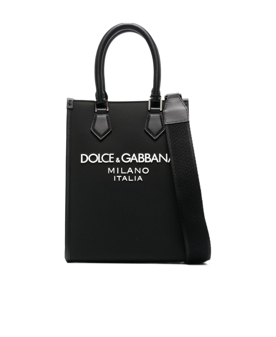 Dolce & Gabbana Mini Messenger Bag With Rubberized Logo In Black