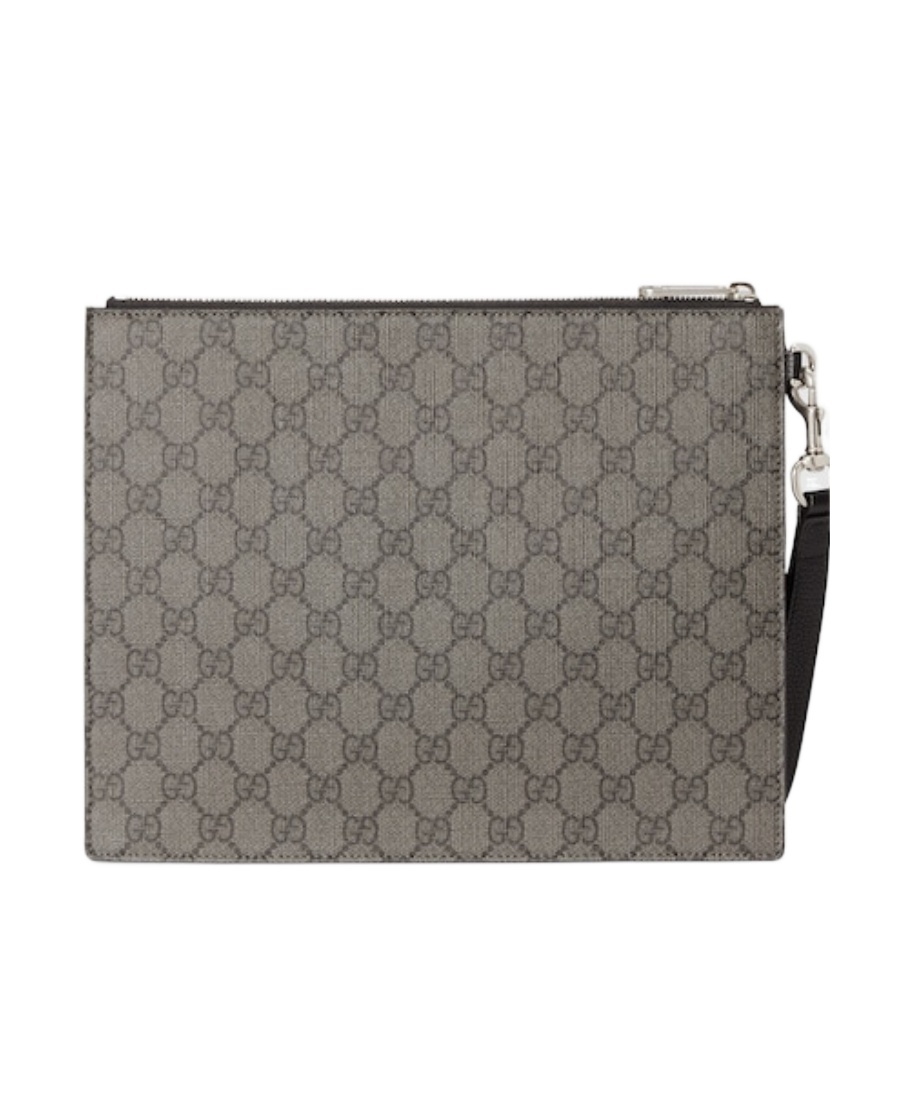 Gucci Gg Supreme-canvas Zipped Clutch In Gray