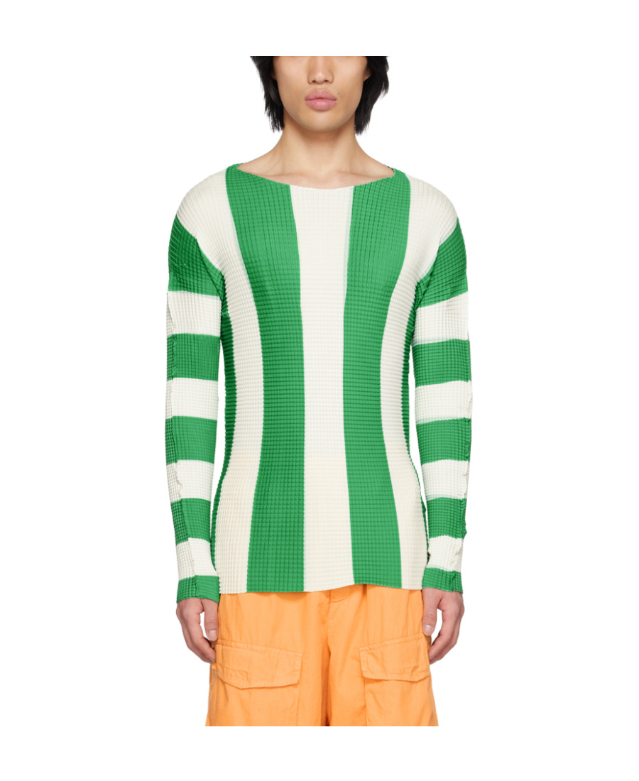Sunnei Pleated Striped T- Shirt In Green