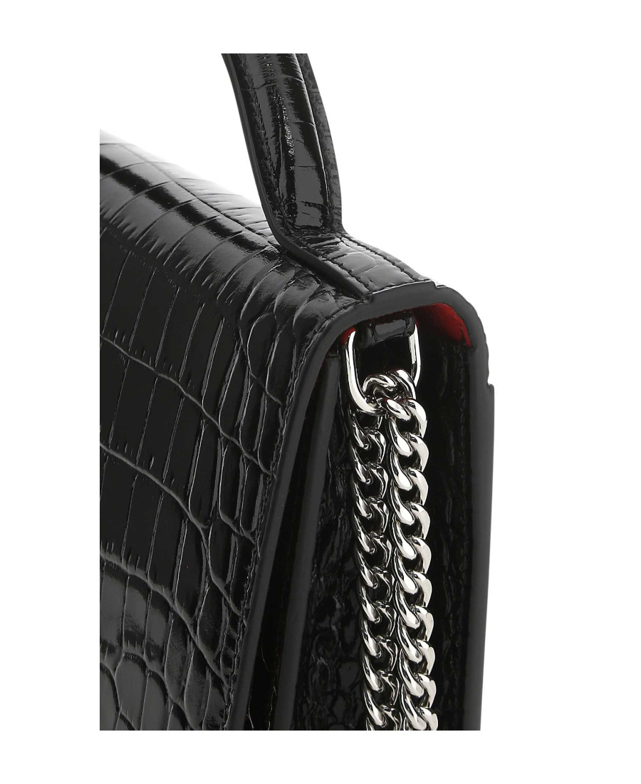 Alexander Mcqueen Medium Skull Croc Embossed Leather Top Handle Bag In Black