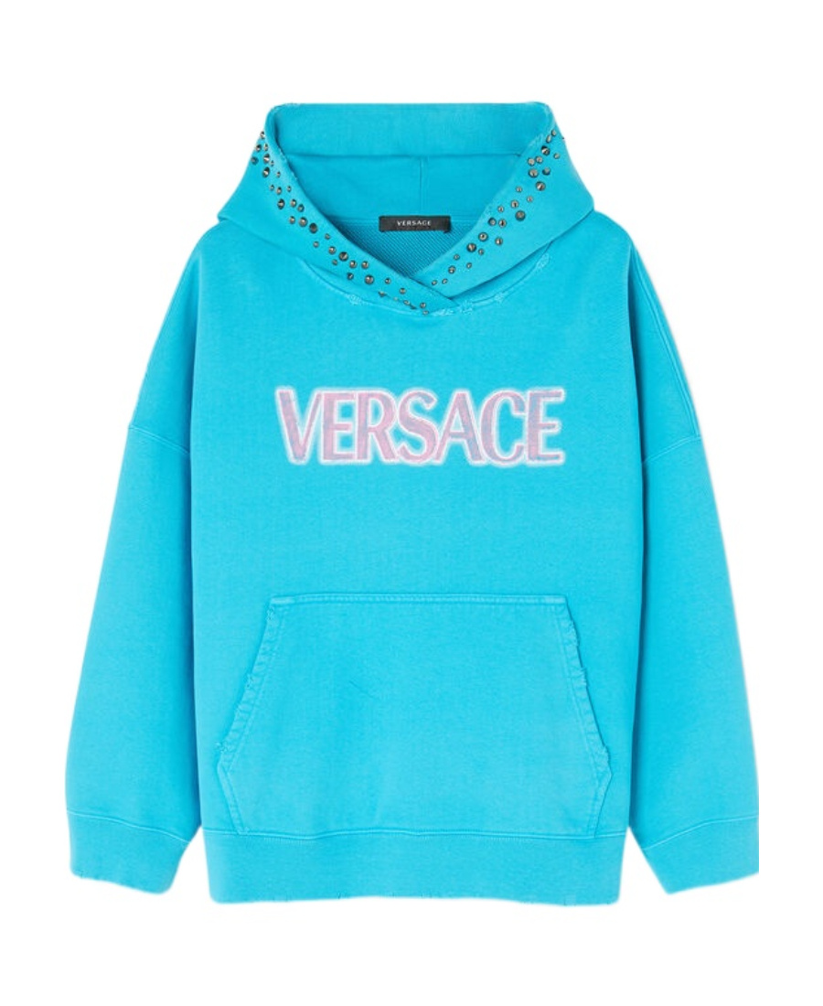 Versace Logo-print Detail Hoodie In Blue