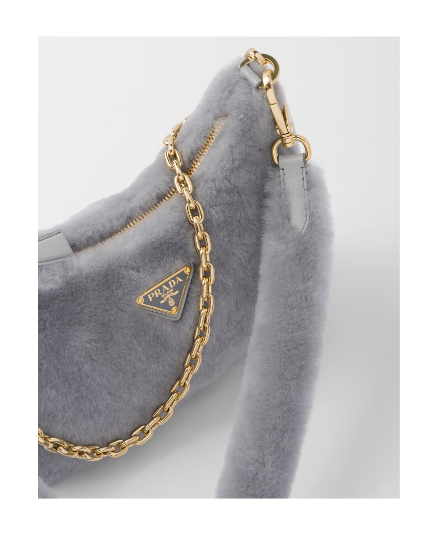 Prada Re-edition 2005 Shearling Shoulder Bag In Cornflower