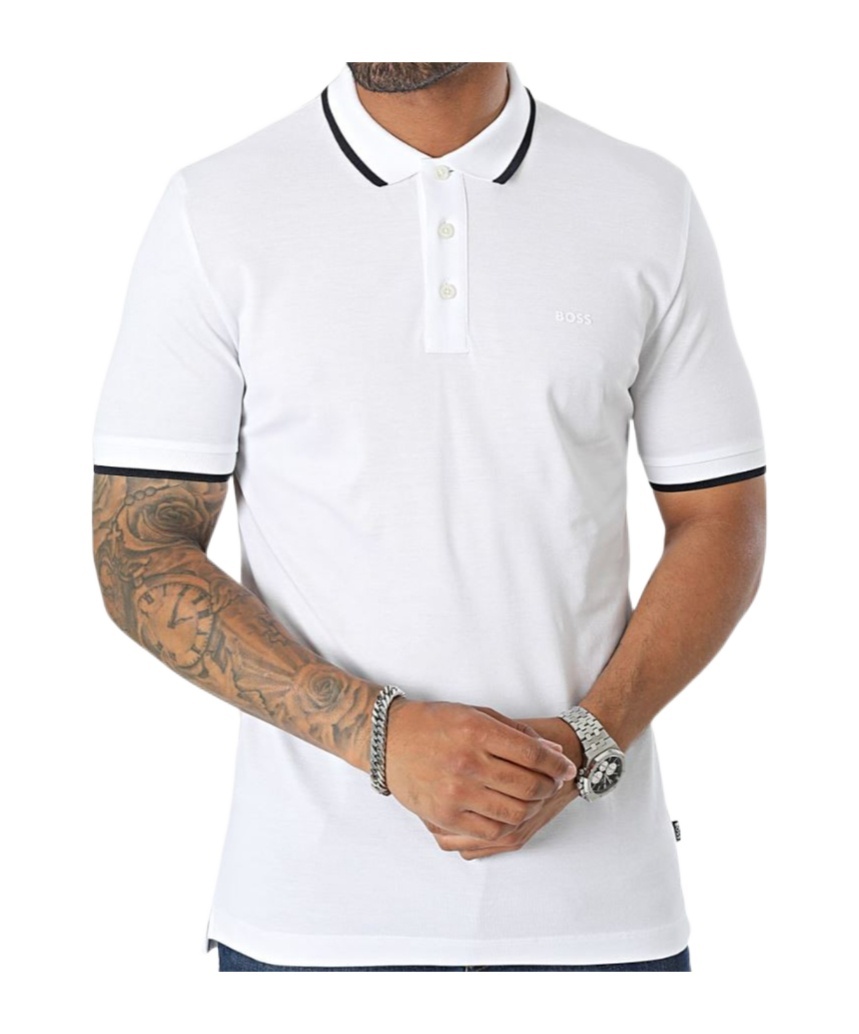 Hugo Boss Logo-embossed Cotton Polo Shirt In White