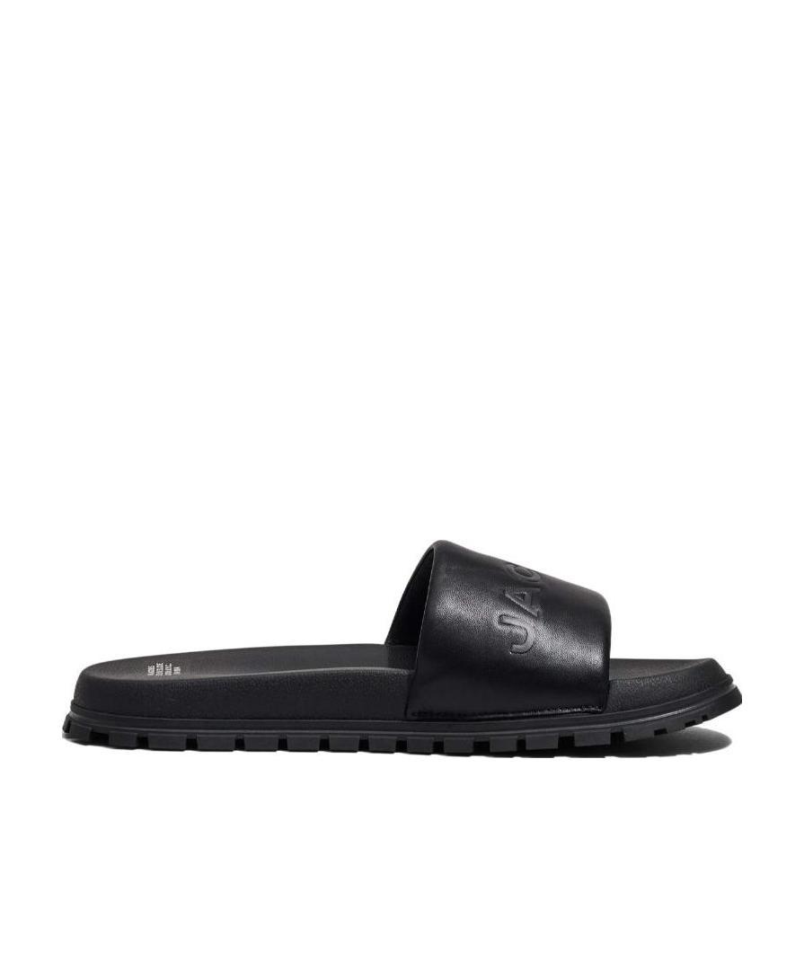 Marc Jacobs Logo-embossed Leather Slides In Black