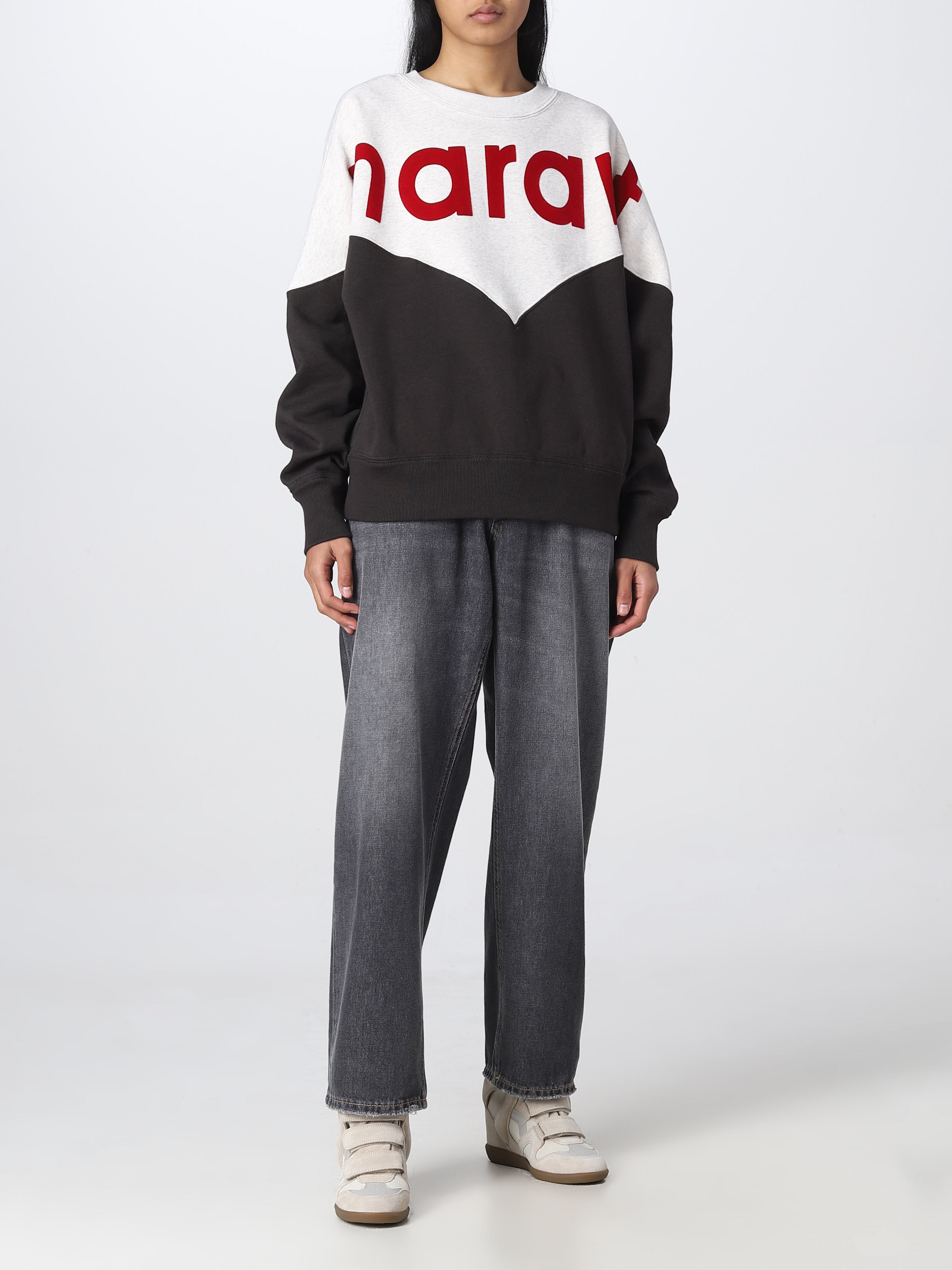 Isabel Marant Two-tone Logo-print Sweatshirt In Black
