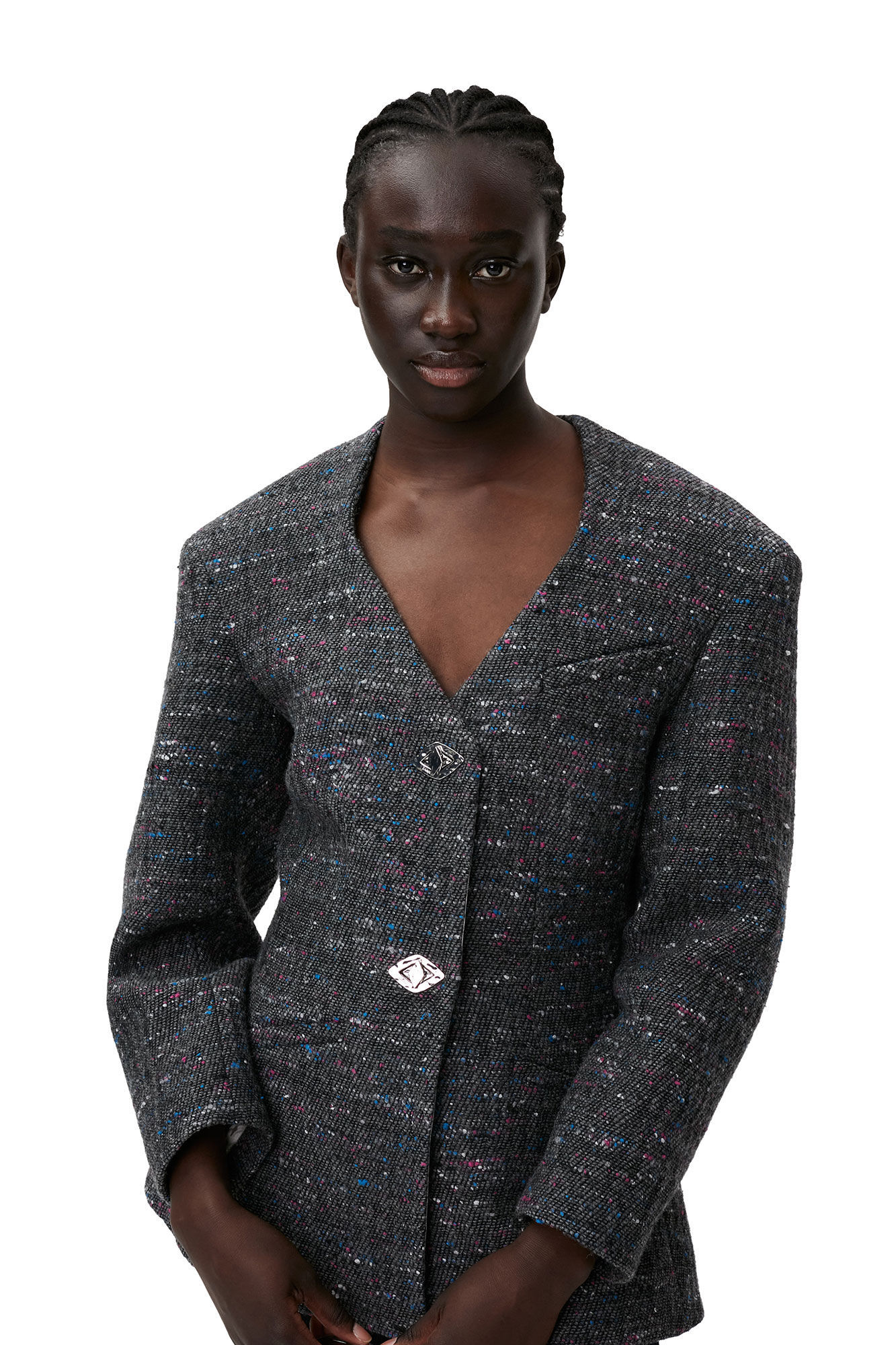 Ganni Fitted Wool Blazer In Black