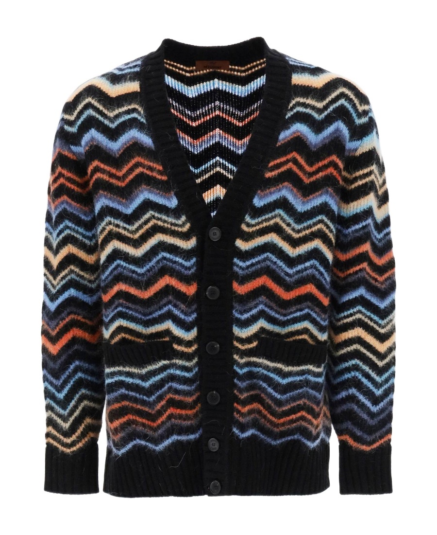 Shop Missoni Zigzag-woven Ribbed Cardigan In Black