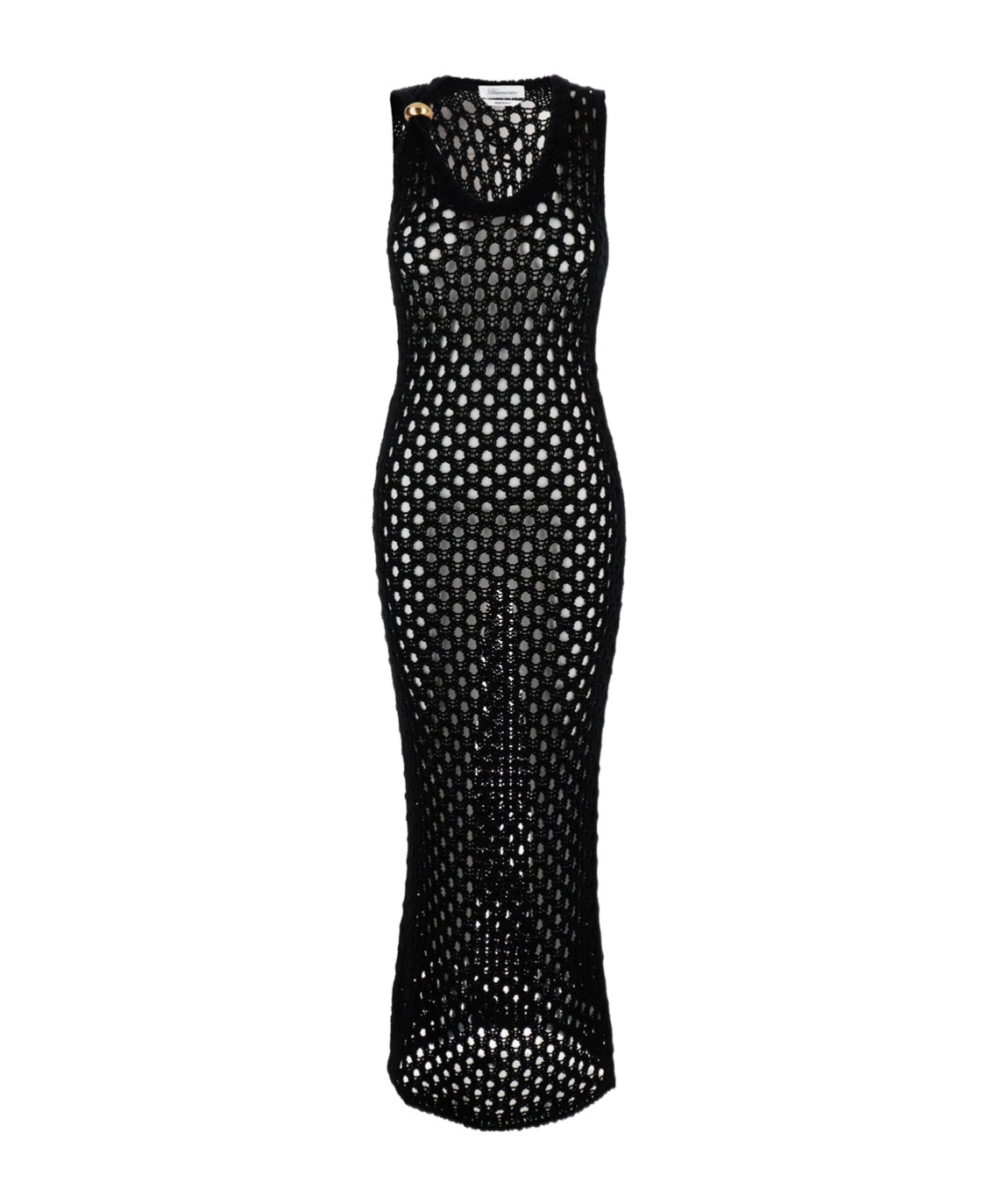 Blumarine Women Black Open Knit Work Long Dress In Cotton Woman In Blue