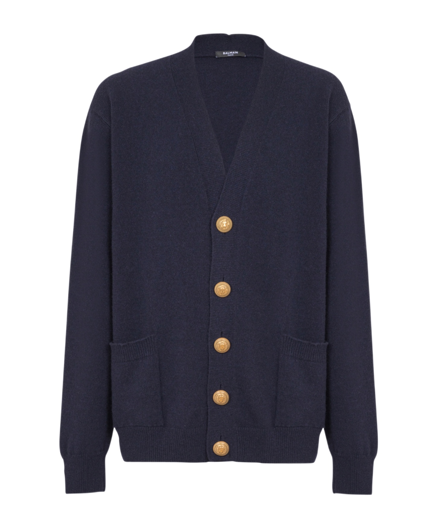 Balmain V-neck Blazer With Ribbed Cuffs And Hem In Blue