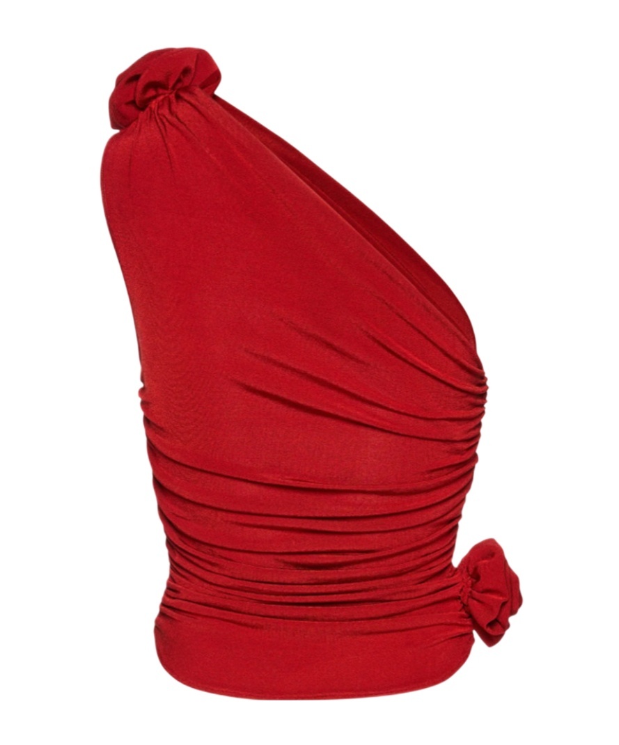 Magda Butrym Draped Viscose Blend One-shoulder Top In Red