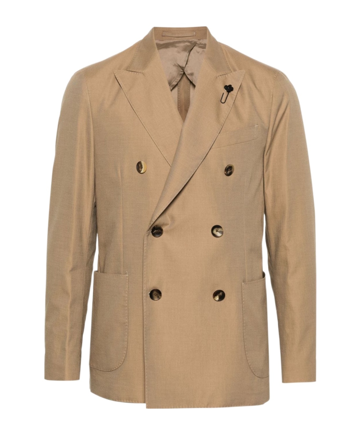 Lardini Double-breasted Beige Jacket In Brown