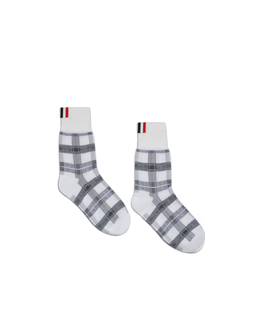 Thom Browne Tartan-check Mid-calf Socks In Gray