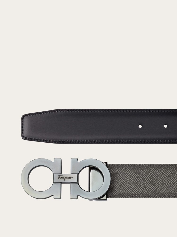 Ferragamo Double-sided Adjustable Gancini Belt In Black