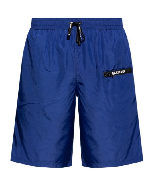 Shop Balmain Surfer Logo-print Swim Shorts In Blue