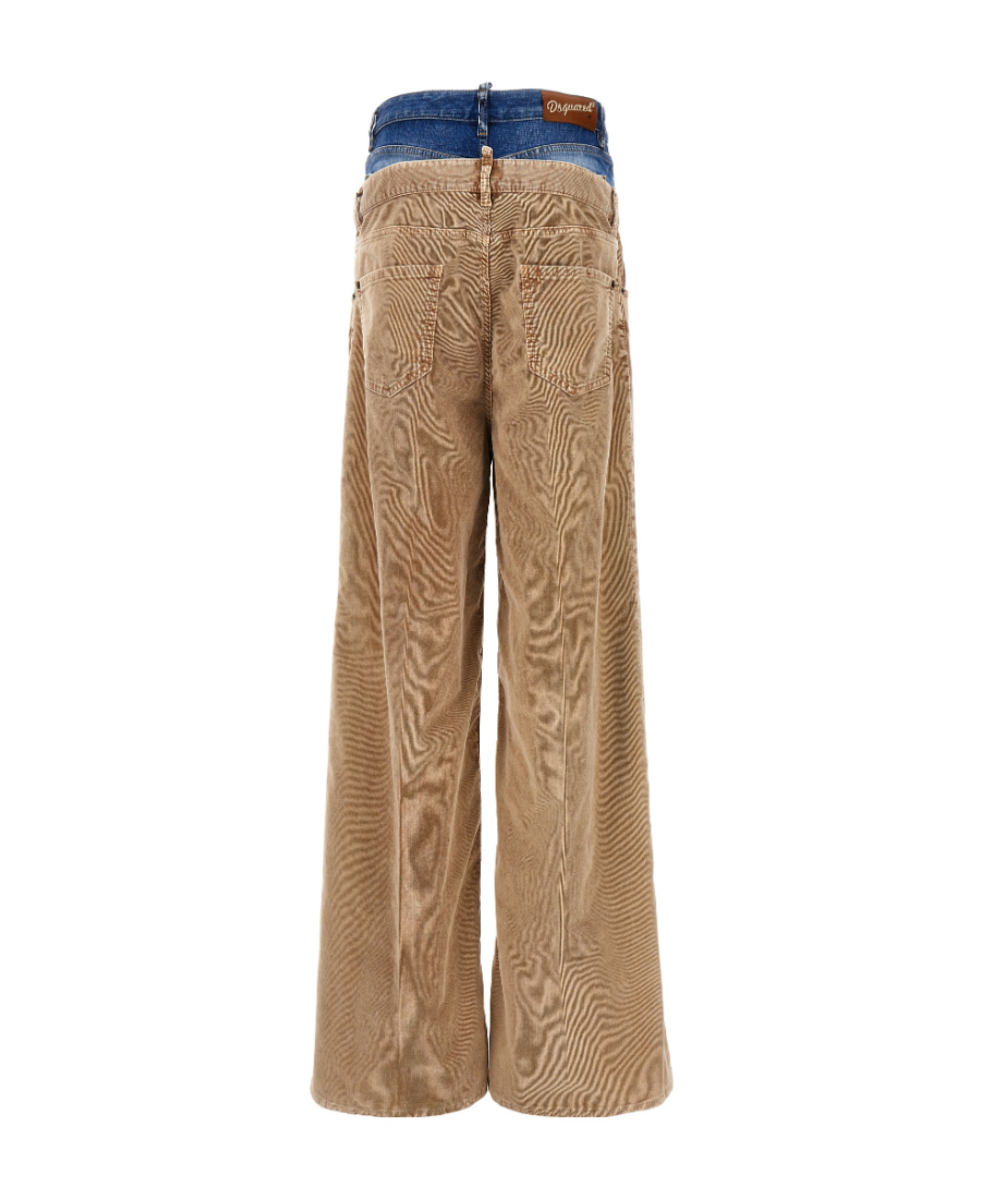 Dsquared2 Corduroy Dual Waistband Wide-leg Trousers In Brown