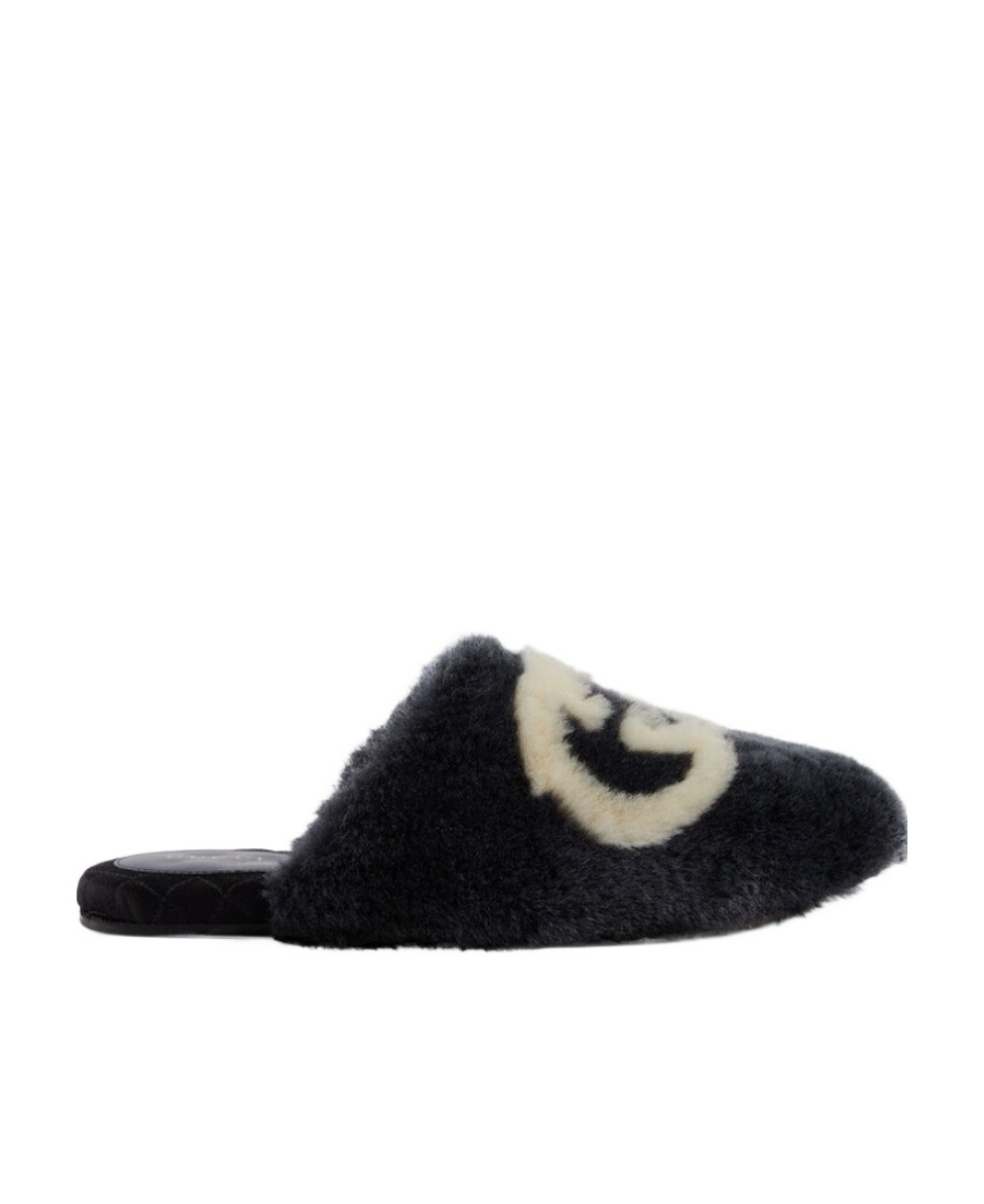 Gucci Interlocking G Faux-fur Slippers In Black